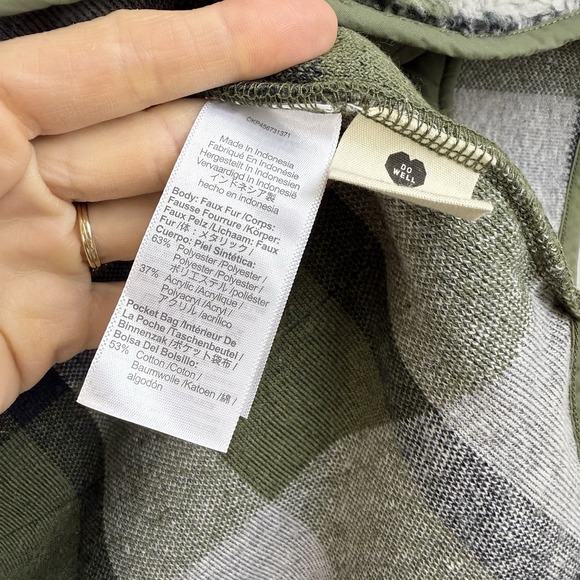 Madewell (Re)sourced Sherpa Popover Tunic Jacket Plaid Green Women Small NB532‎ - Picture 7 of 15